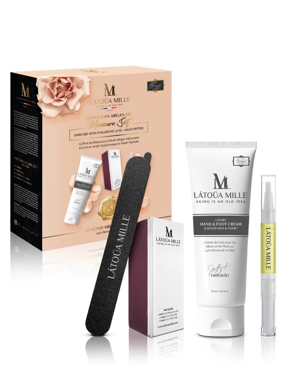 L'ÀTOUA MILLE Almond Milk & Honey Hand & Foot Cream Set - White & Black
